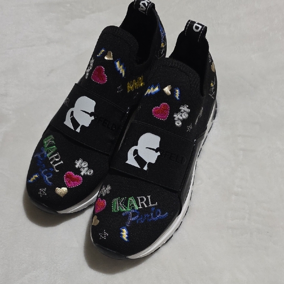 Karl Lagerfeld Black Sneakers with Colorful Embroidery